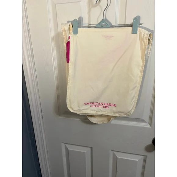 American Eagle Canvas Tote Bag Cream Pink Eagle Logo Shoulder Bag - Picture 3 of 5